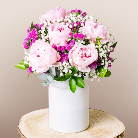 Unique: Peonías rosas y Statice Fucsia