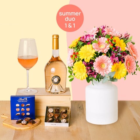 Dúo de Alegría de Verano: Gerberas y Vino Rosado