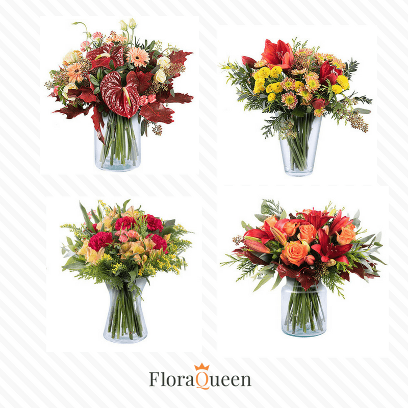 Cuatro ramos con flores de otoño de la colección de otoño de FloraQueen