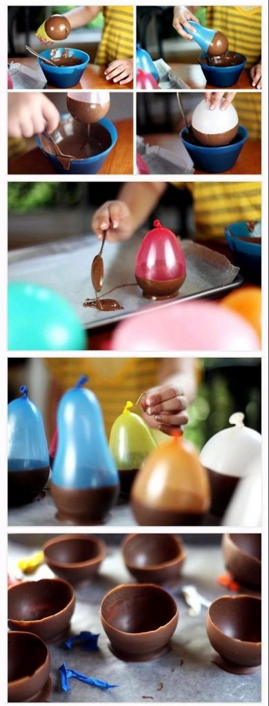 Cuencos de chocolate hechos con globos de agua 
