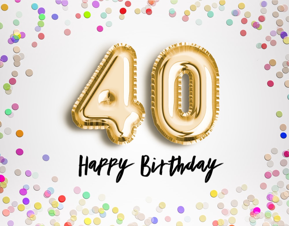 Globos de 40 cumpleaños con confetti de fiesta